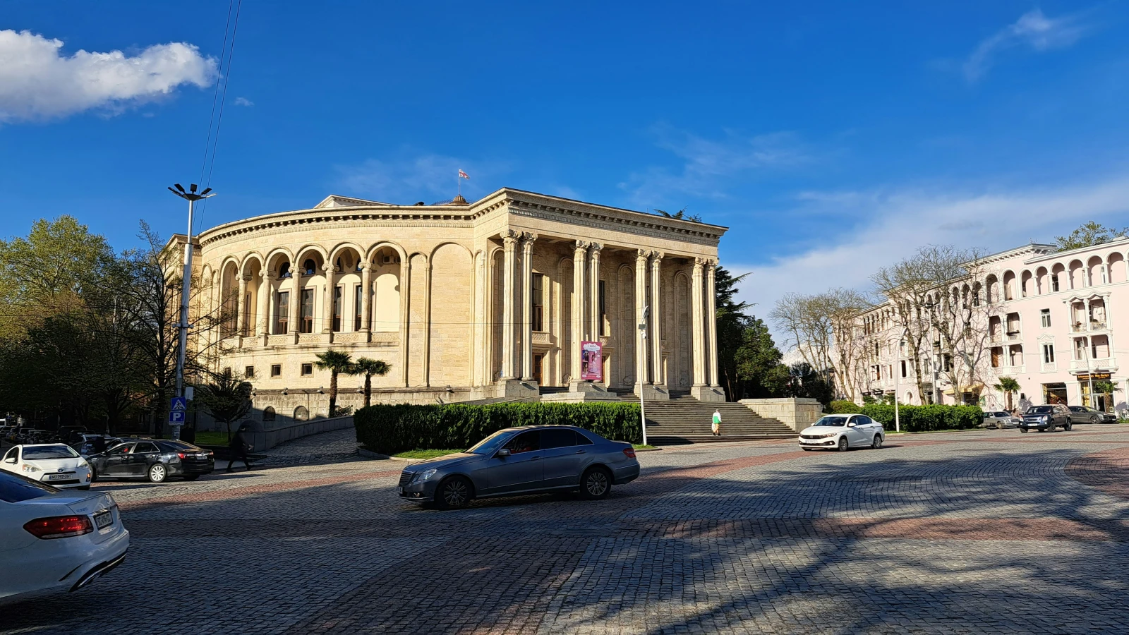 Landmark building along the main road in Kutaisi city centre visible on a self-drive tour